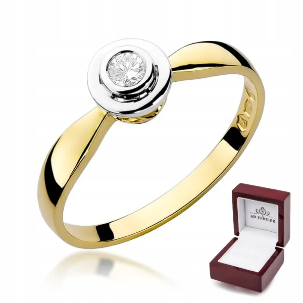 Złoty 585 Pierścionek Zaręczynowy Brylant  0,10ct