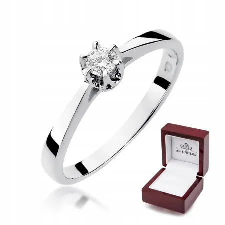 Pierścionek 585 Białe Złoto Brylant 0,12ct Grawer