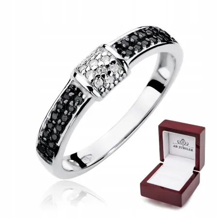 Pierścionek Czarne Białe Brylanty Próba 585 Grawer