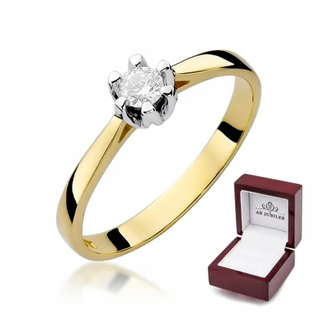 Złoty 585 Pierścionek Zaręczynowy Brylant 0,12ct
