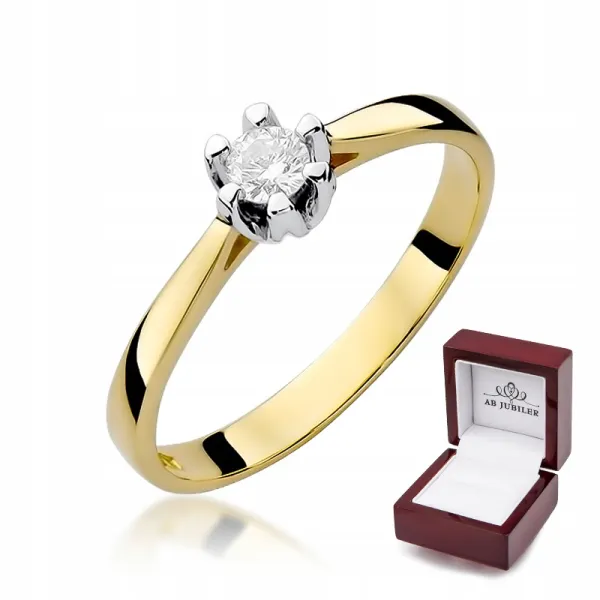 Złoty 585 Pierścionek Zaręczynowy Brylant 0,12ct