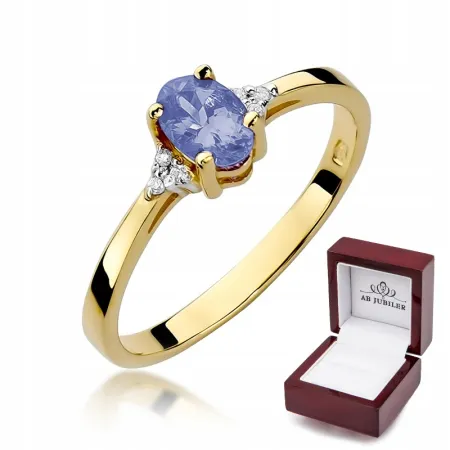 Złoty Pierścionek Tanzanit Diamenty Próba 585