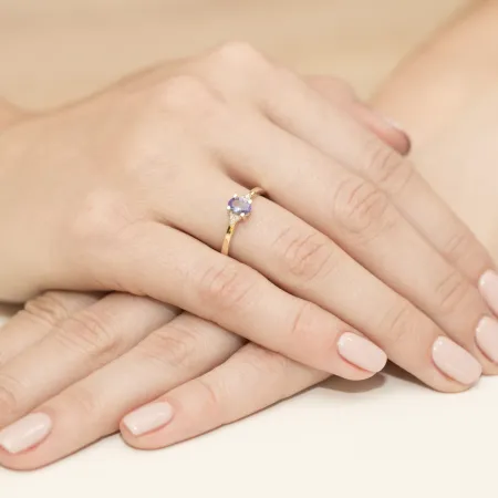 Złoty Pierścionek Tanzanit Diamenty Próba 585