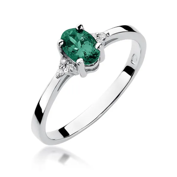 Pierścionek 14K Szmaragd Brylanty Białe Złoto