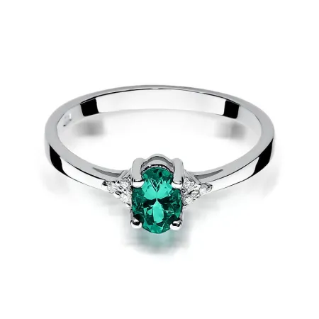 Pierścionek 14K Szmaragd Brylanty Białe Złoto