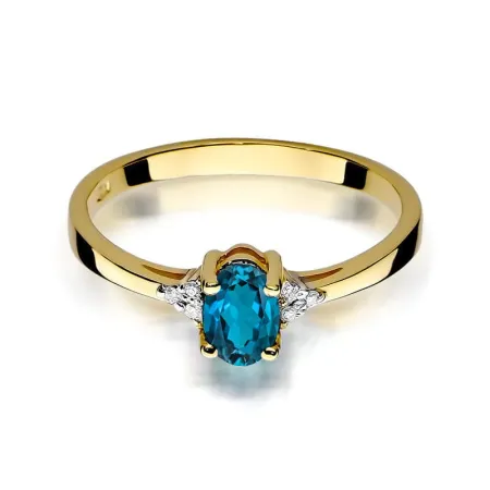 Złoty Pierścionek Topaz London Blue Brylant pr 585