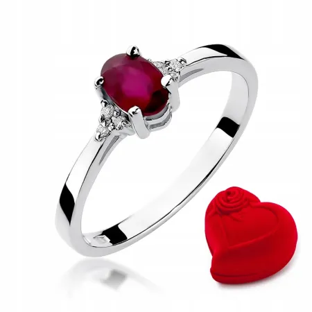 Zaręczynowy Pierścionek Białe Złoto Rubin Diamenty