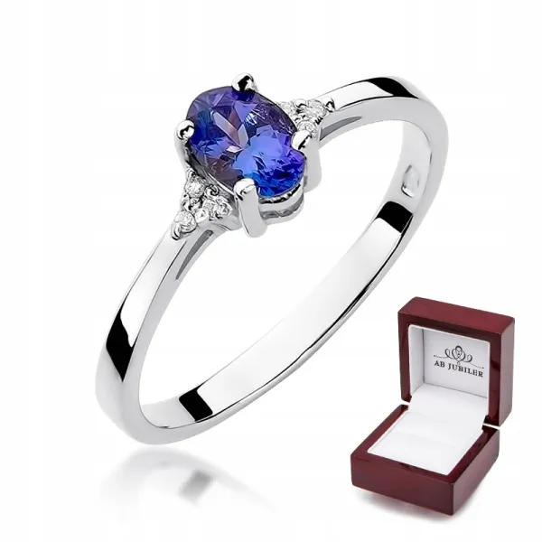 Pierścionek 585 Zaręczynowy Szafir 0,70ct Diamenty