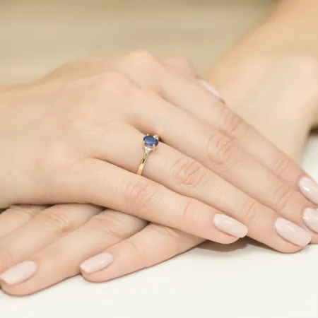 Pierścionek 585 Zaręczynowy Szafir 0,70ct Diamenty