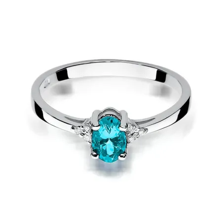 Zaręczynowy 14K Pierścionek Topaz Diamenty Grawer