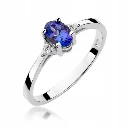 Złoty 585 Pierścionek Zaręczynowy Szafir Diamenty