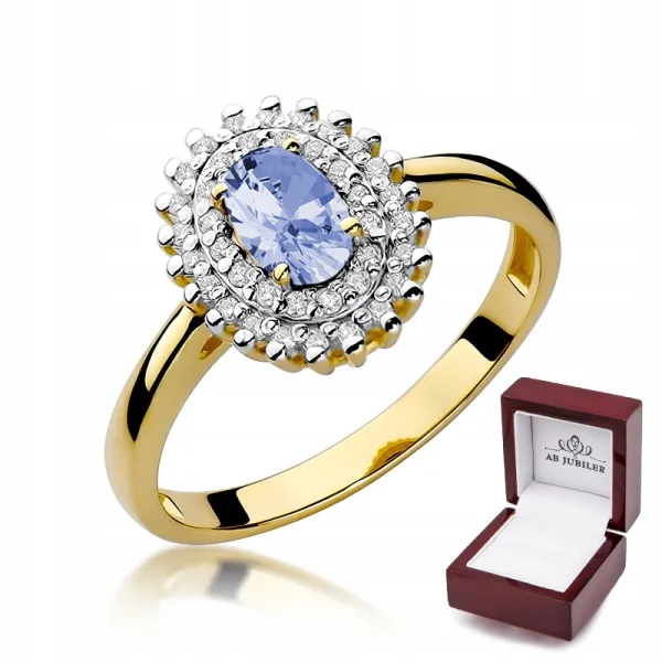 Złoty Pierścionek 585 Tanzanit Brylanty Prezent