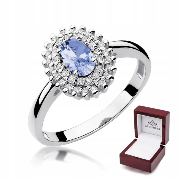 Pierścionek Białe Złoto Tanzanit Brylant Próba 585