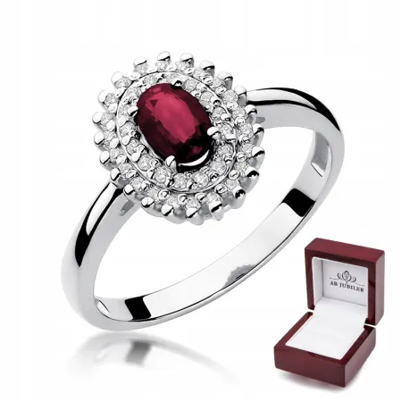 Pierścionek Rubin Brylanty Białe Złoto 585 Grawer