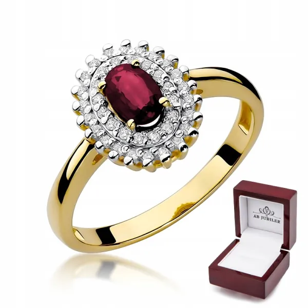 Złoty Pierścionek Rubin Brylanty Prezent Próba 585