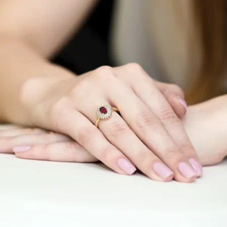 Złoty Pierścionek Rubin Brylanty Prezent Próba 585