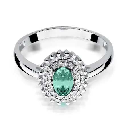 Pierścionek Szmaragd i Brylanty Białe Złoto pr 585