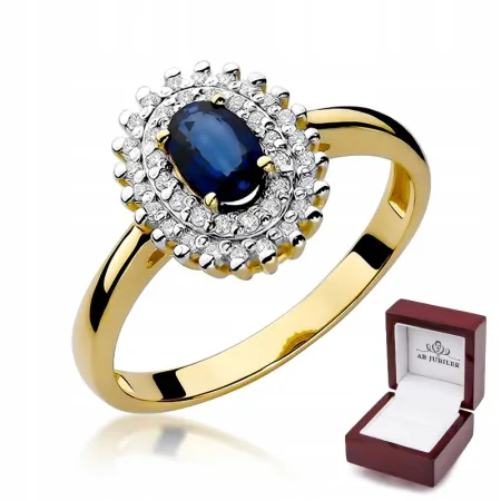 Złoty Pierścionek Szafir Diamenty Próba 585 Grawer