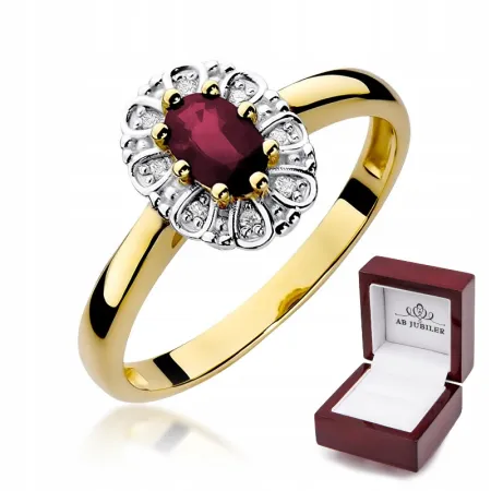 Złoty 585 Pierścionek Rubin Brylant Prezent Grawer