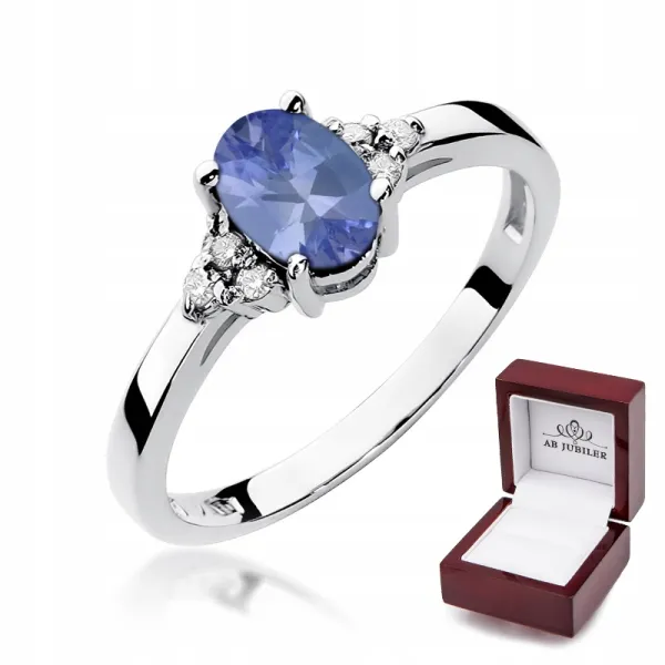 Pierścionek Białe Złoto Tanzanit Brylant Próba 585