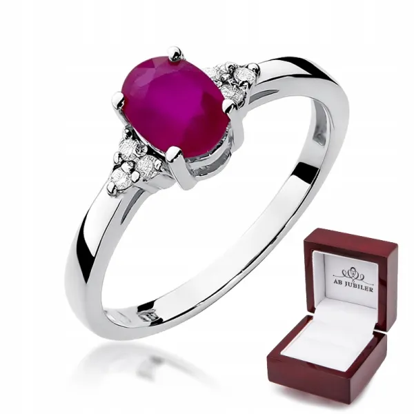 Pierścionek Rubin Brylanty Białe Złoto 585 Grawer