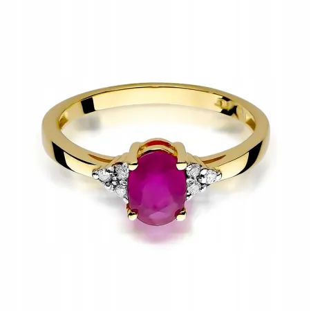 Pierścionek Rubin Brylanty Białe Złoto 585 Grawer