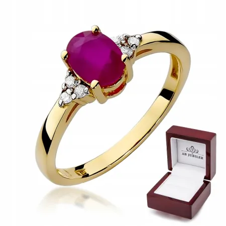 Złoty Zaręczynowy 585 Pierścionek Rubin Brylanty 