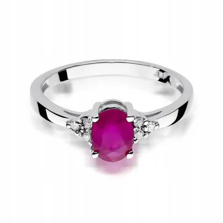 Złoty Zaręczynowy 585 Pierścionek Rubin Brylanty 