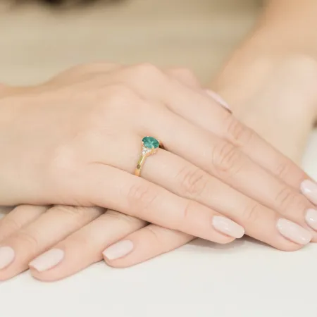 Zaręczynowy 14K Pierścionek Szmaragd Brylanty