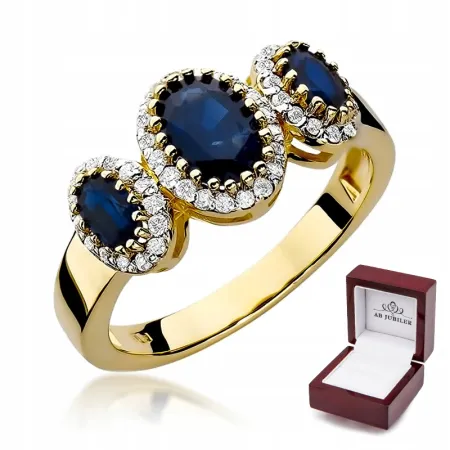 Złoty Pierścionek Szafir Diamenty Próba 585 Grawer