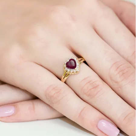 Pierścionek Rubin 1,10ct Brylant Serce Białe Złoto