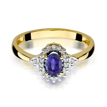Pierścionek Tanzanit Diamenty Białe Złoto pr 585