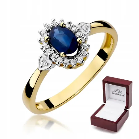 Pierścionek Złoty 585 Szafir i Brylanty Grawer