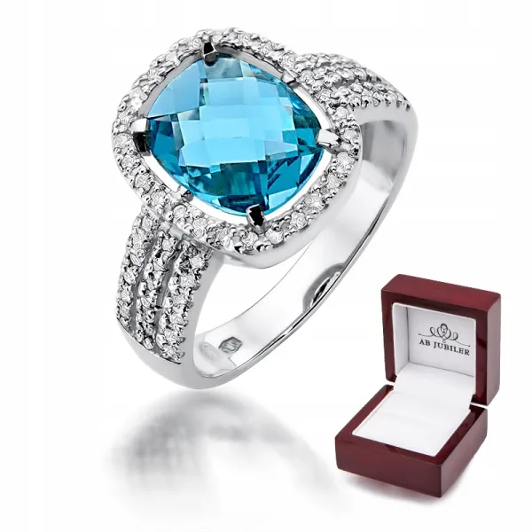 Pierścionek 585 Białe Złoto Topaz 3,00ct Brylanty