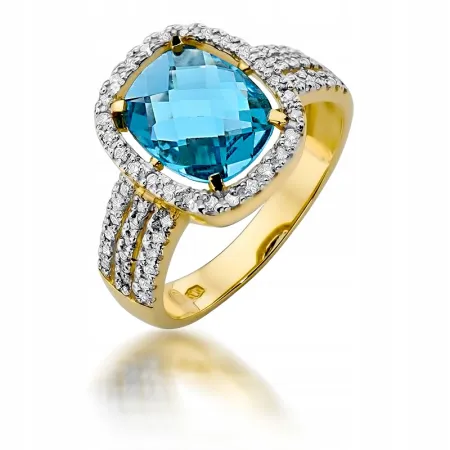 Pierścionek 585 Białe Złoto Topaz 3,00ct Brylanty