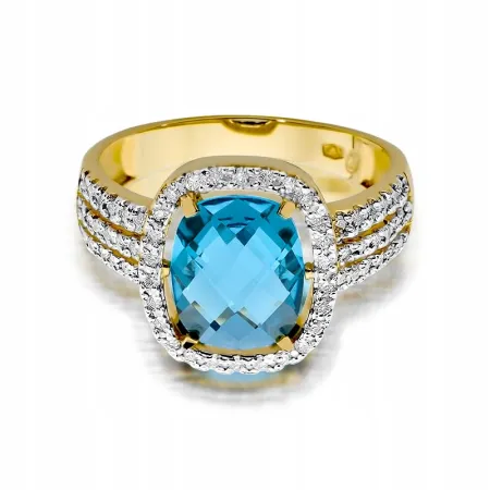 Pierścionek 585 Białe Złoto Topaz 3,00ct Brylanty