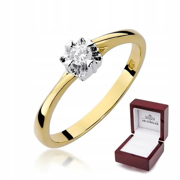 Złoty 14K Pierścionek Zaręczynowy Brylant 0,10ct