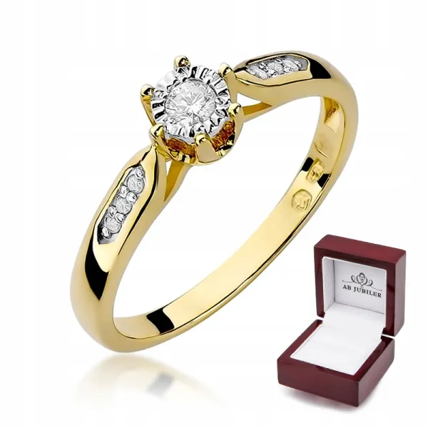 Złoty Elegancki 585 Pierścionek Brylanty 0,11ct