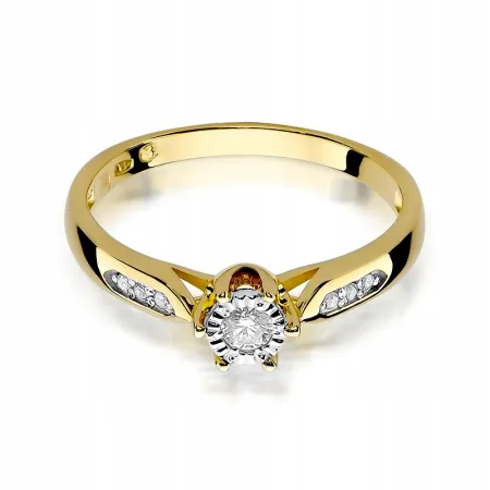 Złoty Elegancki 585 Pierścionek Brylanty 0,11ct