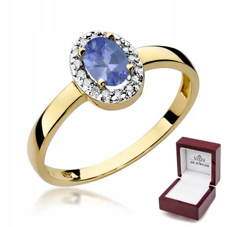 Złoty Pierścionek 585 Tanzanit Brylanty Grawer