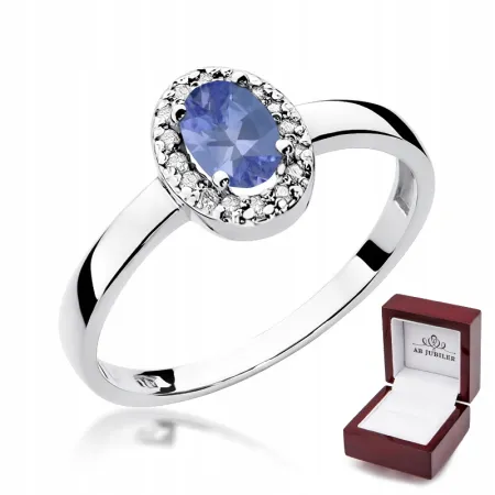 Pierścionek Białe Złoto Tanzanit Brylant Próba 585