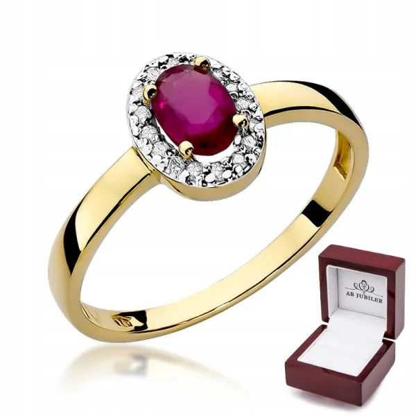 Złoty Pierścionek 585 Rubin Diament Prezent Grawer