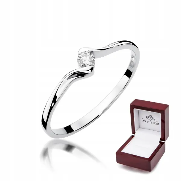 Pierścionek Białe Złoto 585 Brylant Prezent 