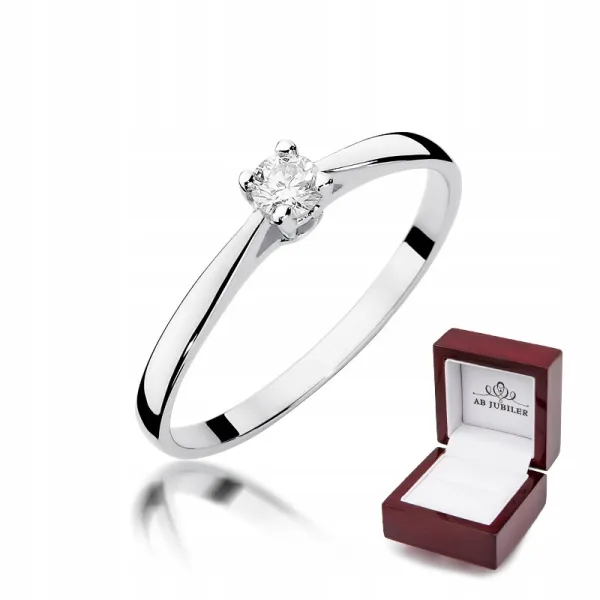 Pierścionek Białe Złoto Brylant 0,15ct 585 Prezent
