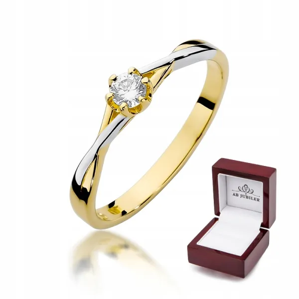 Złoty 585 Pierścionek Zaręczynowy Brylant 0,12ct