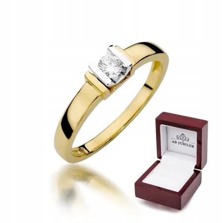 Złoty 585 Pierścionek Zaręczynowy Brylant Grawer