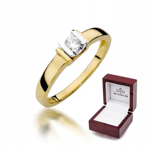 Złoty 585 Pierścionek Zaręczynowy Brylant Grawer