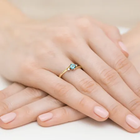 Złoty 585 Zaręczynowy Pierścionek Topaz Brylant