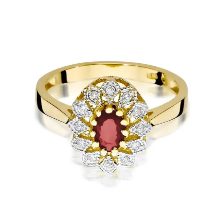 Pierścionek 14K Rubin Diamenty Białe Złoto Grawer