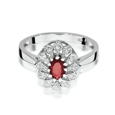 Złoty Pierścionek Rubin Diamenty Grawer Próba 585